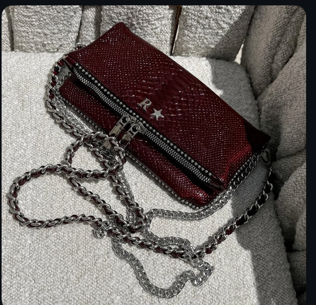 Amora Bag Wet Burgundy Herrajes Plata + Filo De puntos