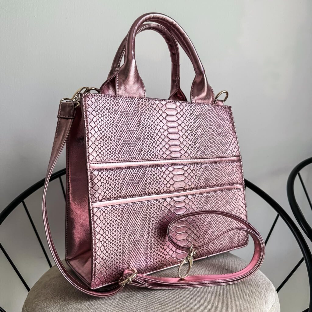 Tote RG Mediana Pitón Rosa Palo Metálico