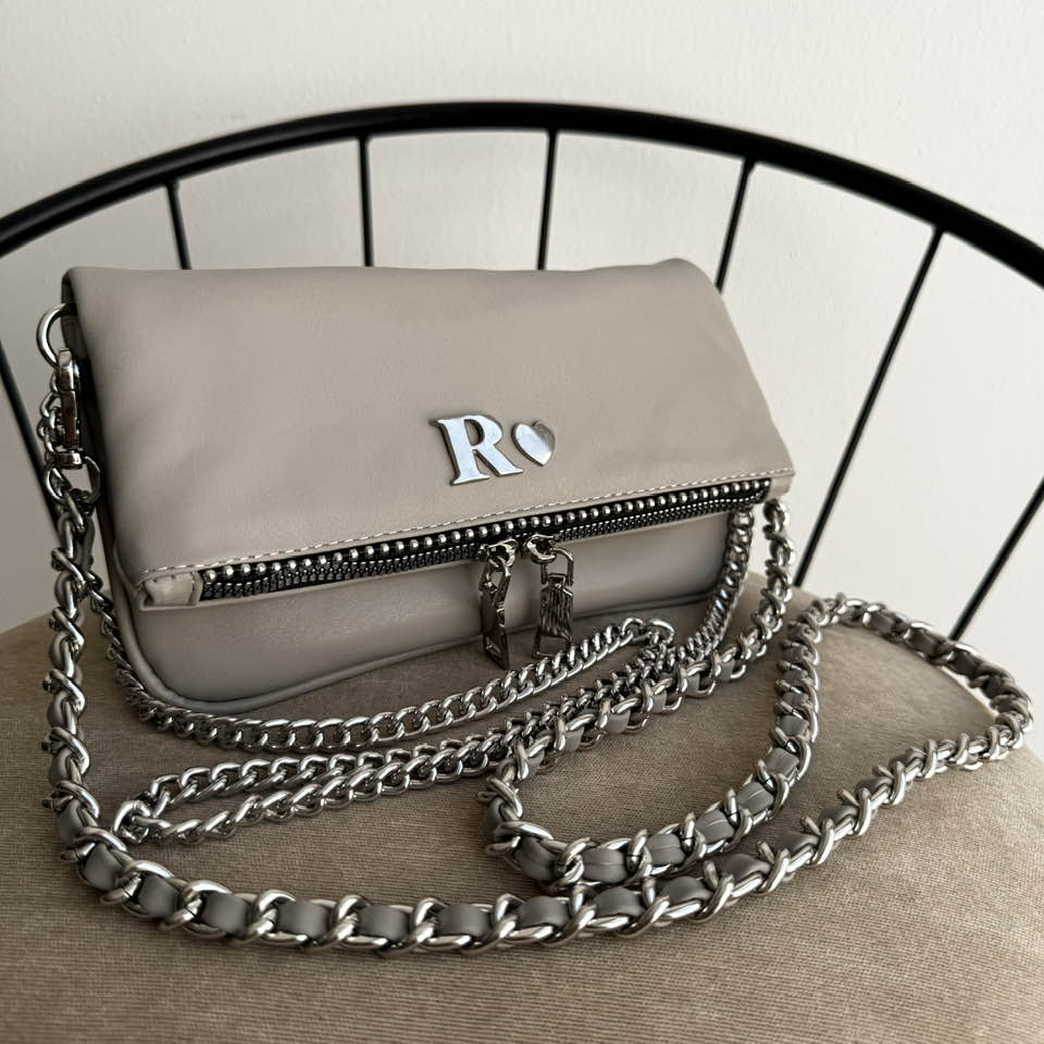 Amora Mini Bag Cemento Herrajes Plata + Filo De puntos