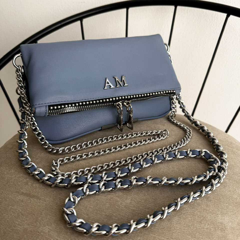 Amora Mini Bag Blue Jeans Herrajes Plata + Filo De puntos