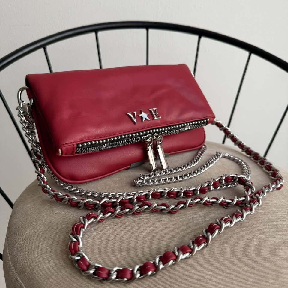 Amora Mini Bag Tinto Herrajes Plata + Filo De puntos