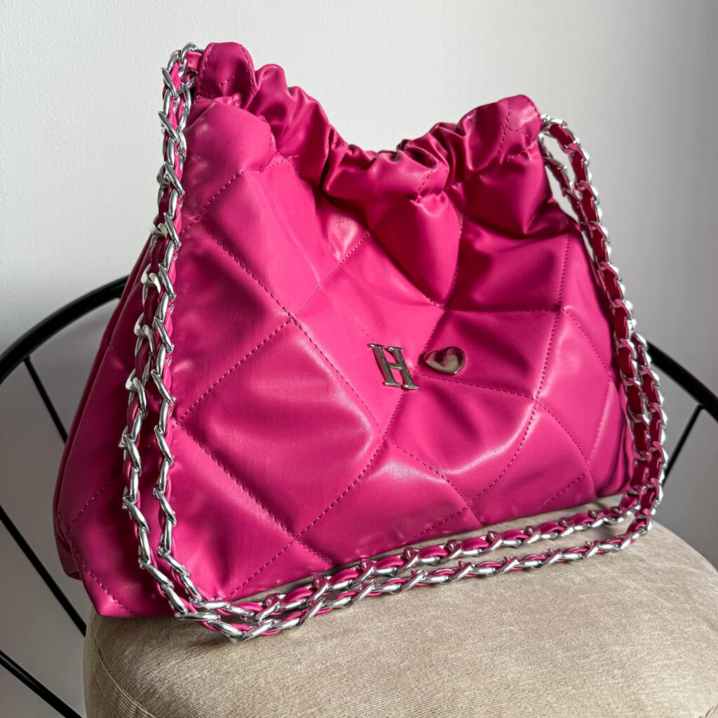 Coco  Bag Cadena Plata Color Fucsia