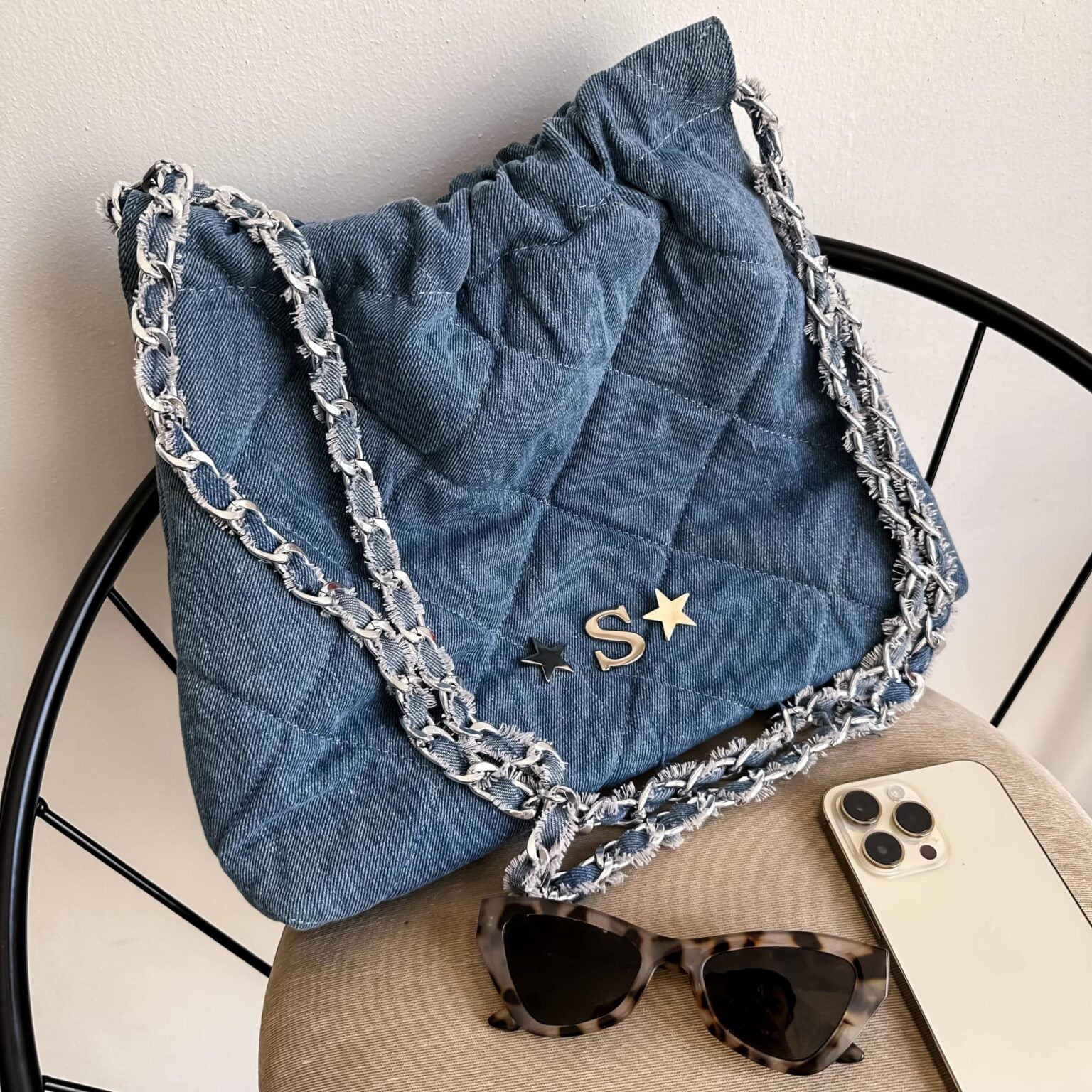 Coco Bag Cadena Plata Color Denim