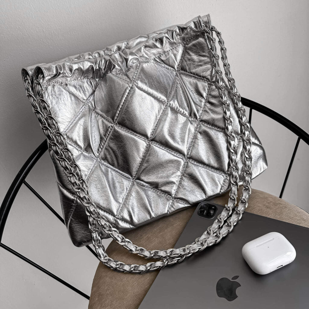 Halo Bag Cadena Plata Color Silver Metálico