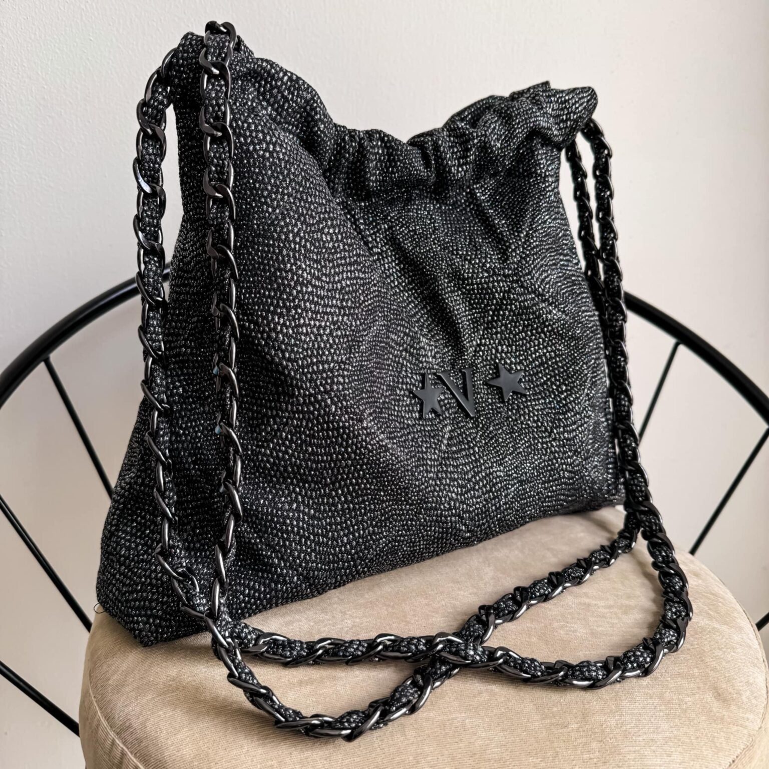 Coco Bag Total Black Denim Glitter