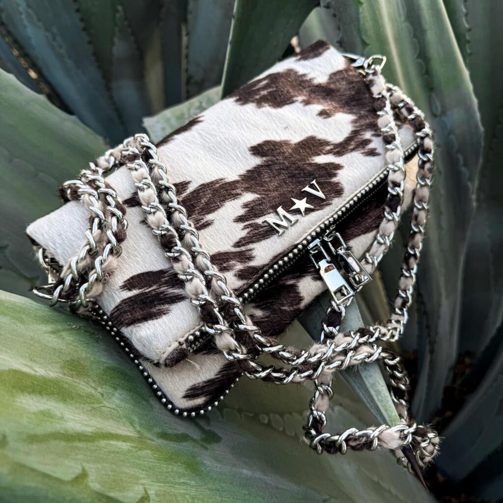 Amora Bag Brown Cow Herrajes Plata + Filo De puntos