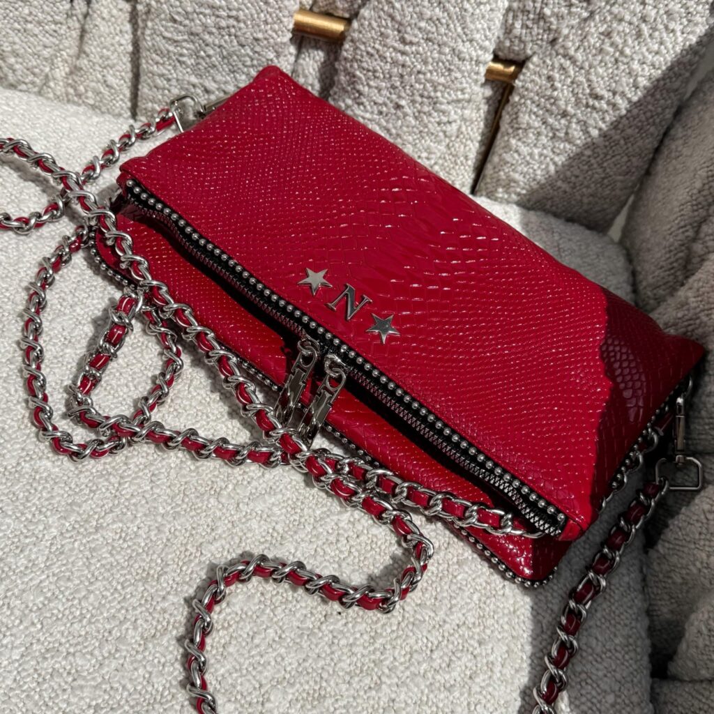 Amora Bag Charol Pitón Rojo Herrajes Plata