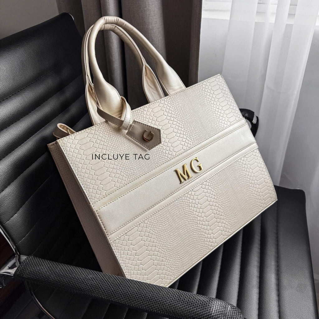 Premium GRANDE Tote Blanco Perla (Tag Incluido) herraje oro