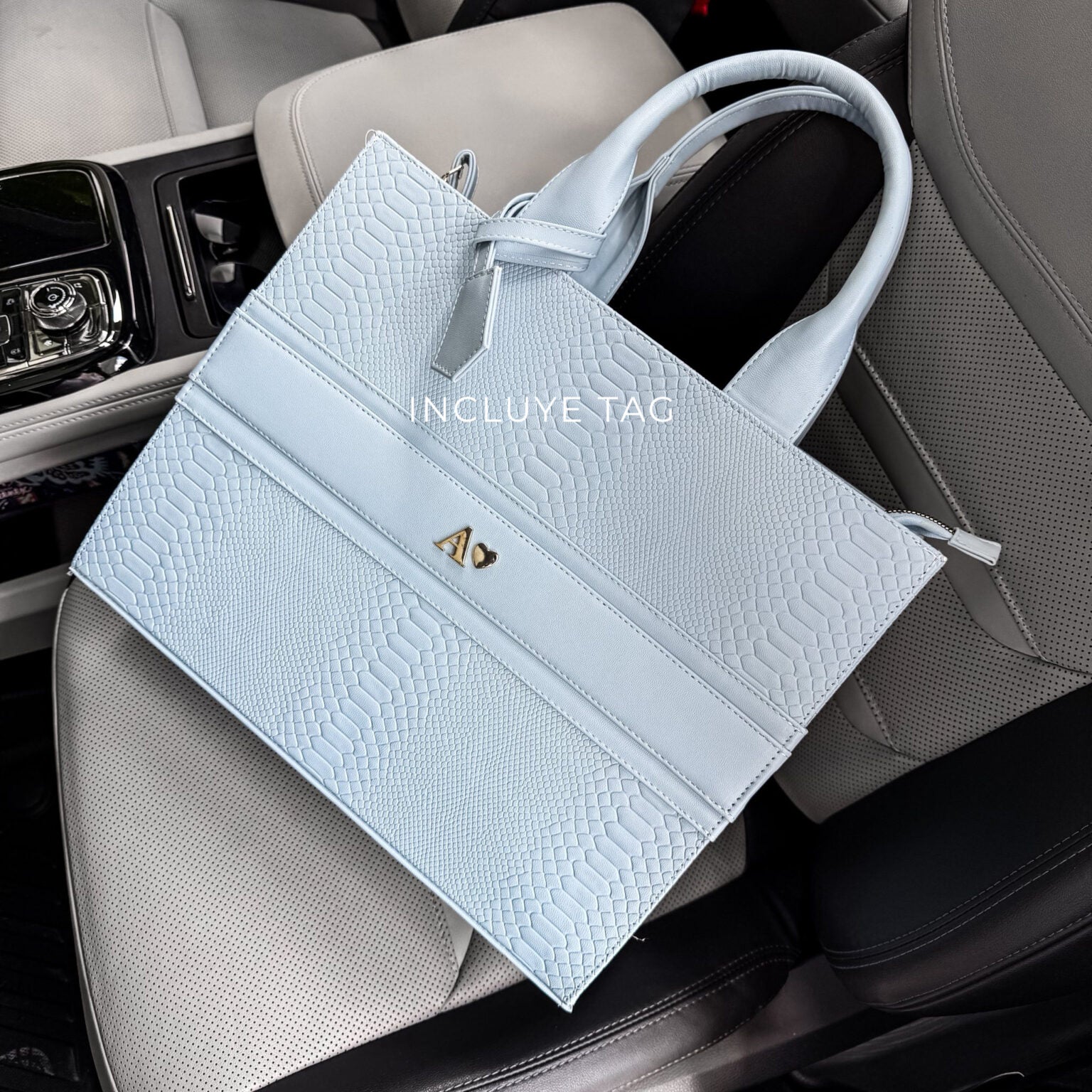 Premium GRANDE Tote baby blue (Tag Incluido) herraje oro
