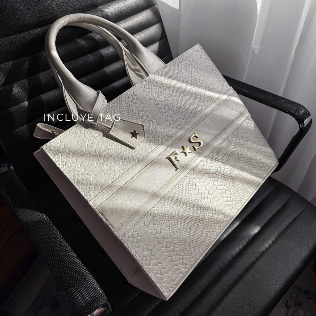 Premium GRANDE Tote blanco Perla (Tag Incluido) herraje oro