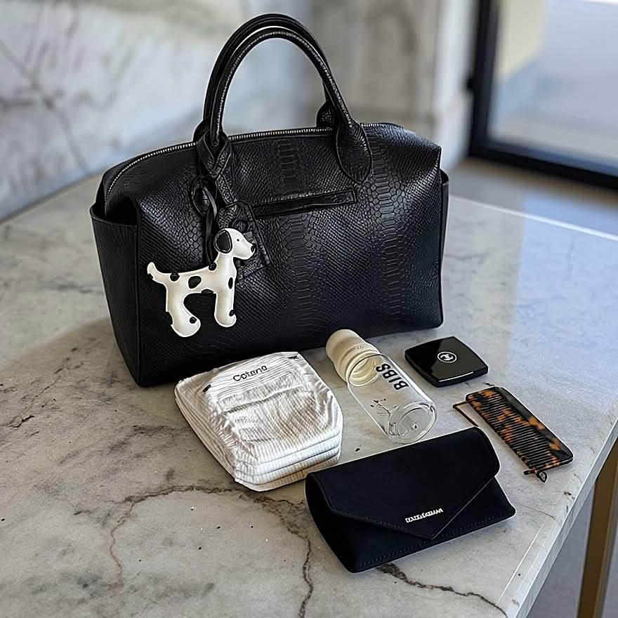Pañalera Baby Bag Pitón Negro Herraje Plata