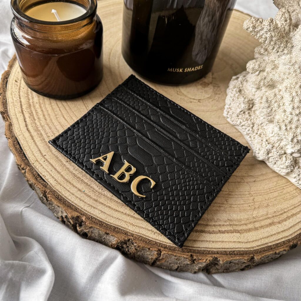 Tarjetero Sintético Grabado Pitón Negro