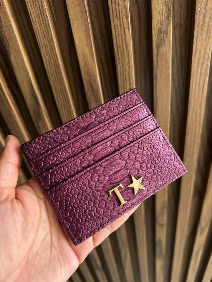 Tarjetero Sintético Grabado Pitón Malvec