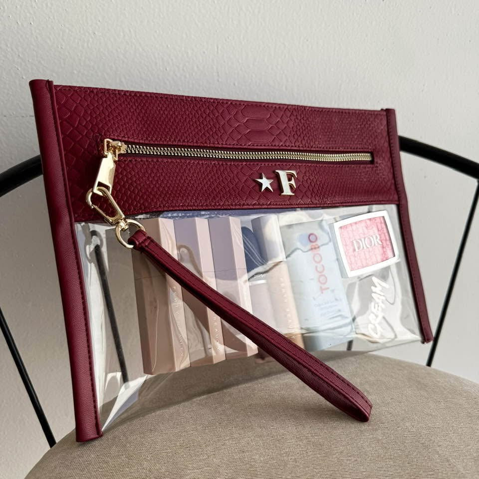 Cosmetiquera Clutch Pitón Tinto Cierre Nylon