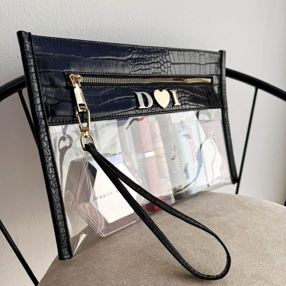 Cosmetiquera Clutch Alligator Negro Cierre Nylon