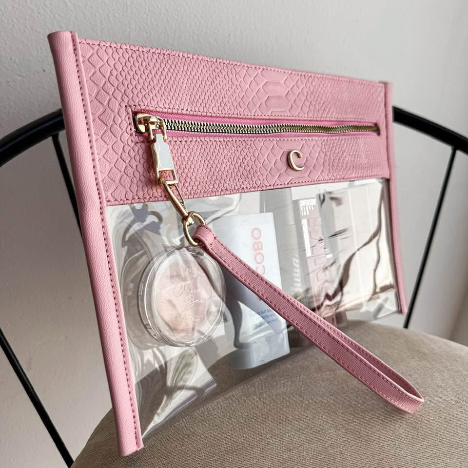 Cosmetiquera Clutch Pitón Perla Metálico
