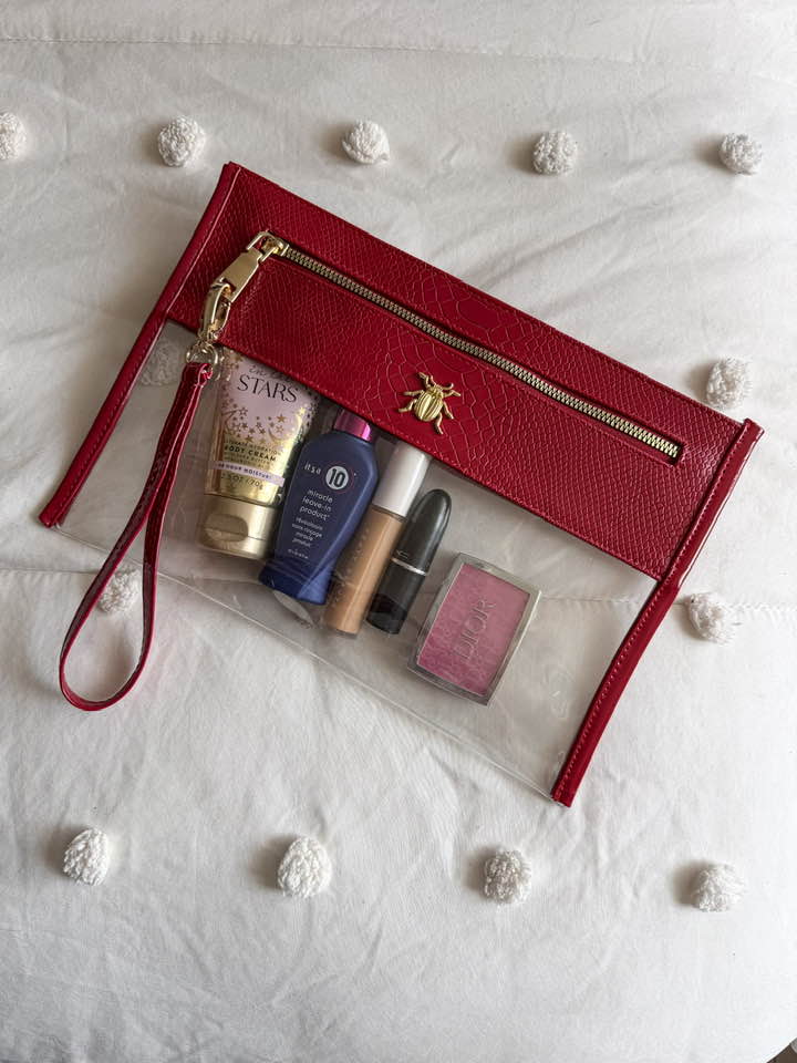 Cosmetiquera Clutch Pitón Charol Rojo