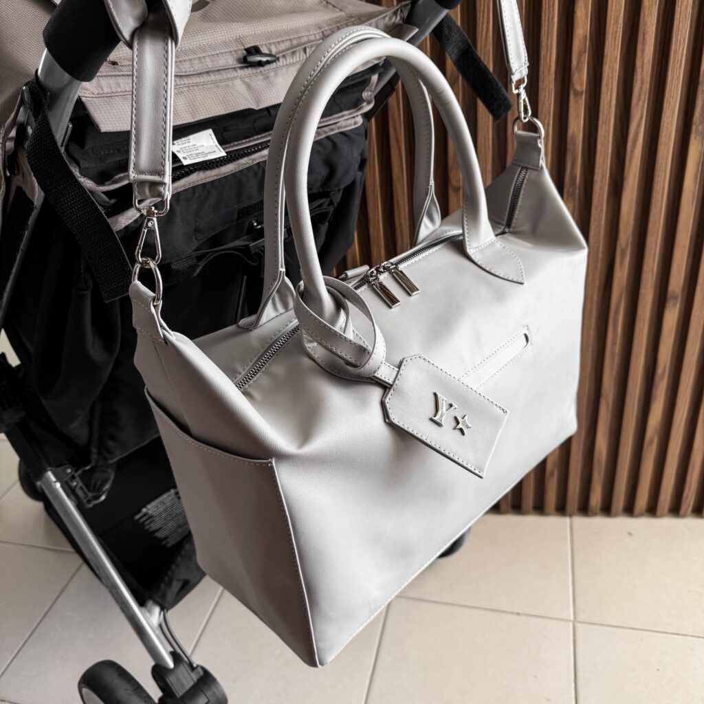 Pañalera Baby Bag Cemento Herraje Plata
