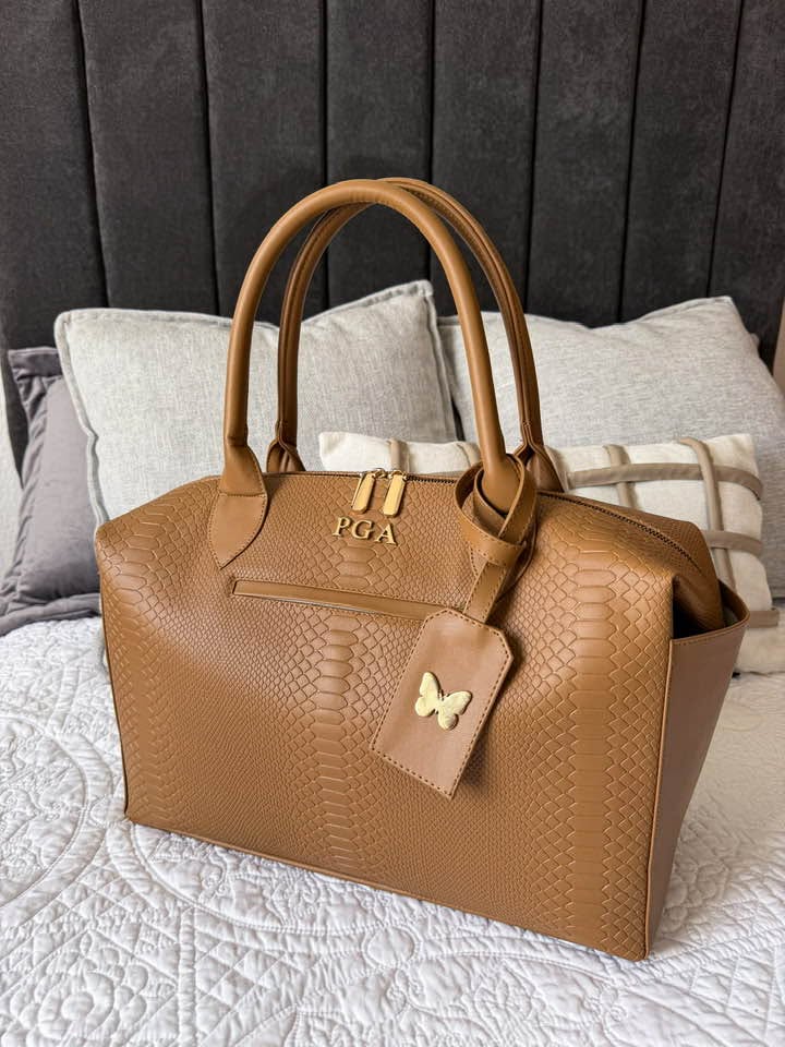 Pañalera Baby Bag Pitón Avellana Herraje Oro