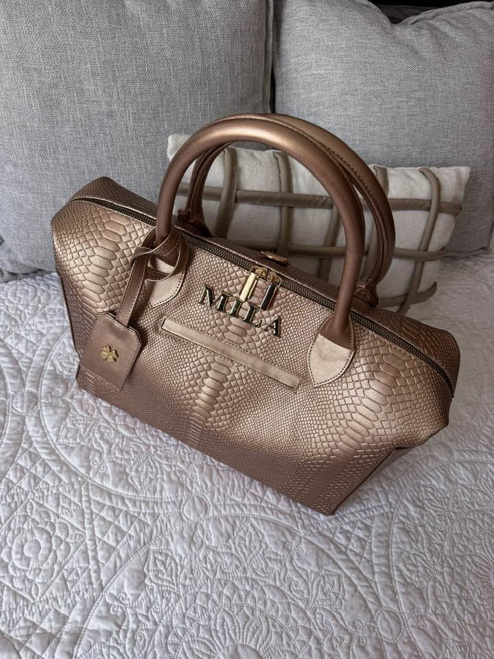 Pañalera Baby Bag Pitón Rose Gold Herraje Oro