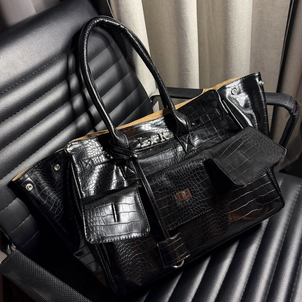 Élite Tote + Cierre – Alligator Negro