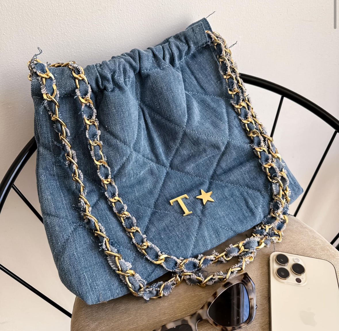 Coco Bag Cadena Oro Color Denim