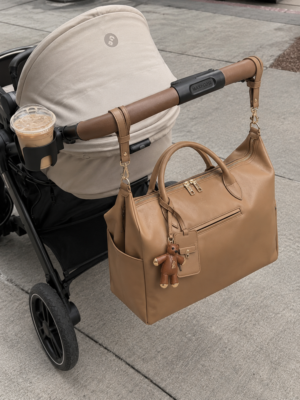 Pañalera Baby Bag Latte Herraje Plata