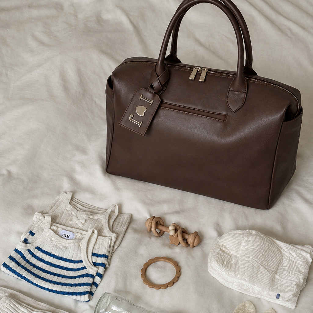 Pañalera Baby Bag Chocolate Herraje Plata no incluye llavero