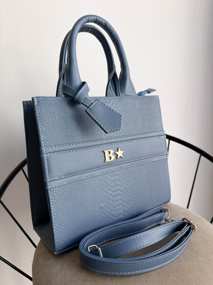 Premium Tote Mediana Blue Jeans (Tag Incluido) herraje oro