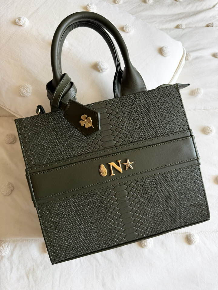 Premium Tote Mediana Militar (Tag Incluido) herraje oro