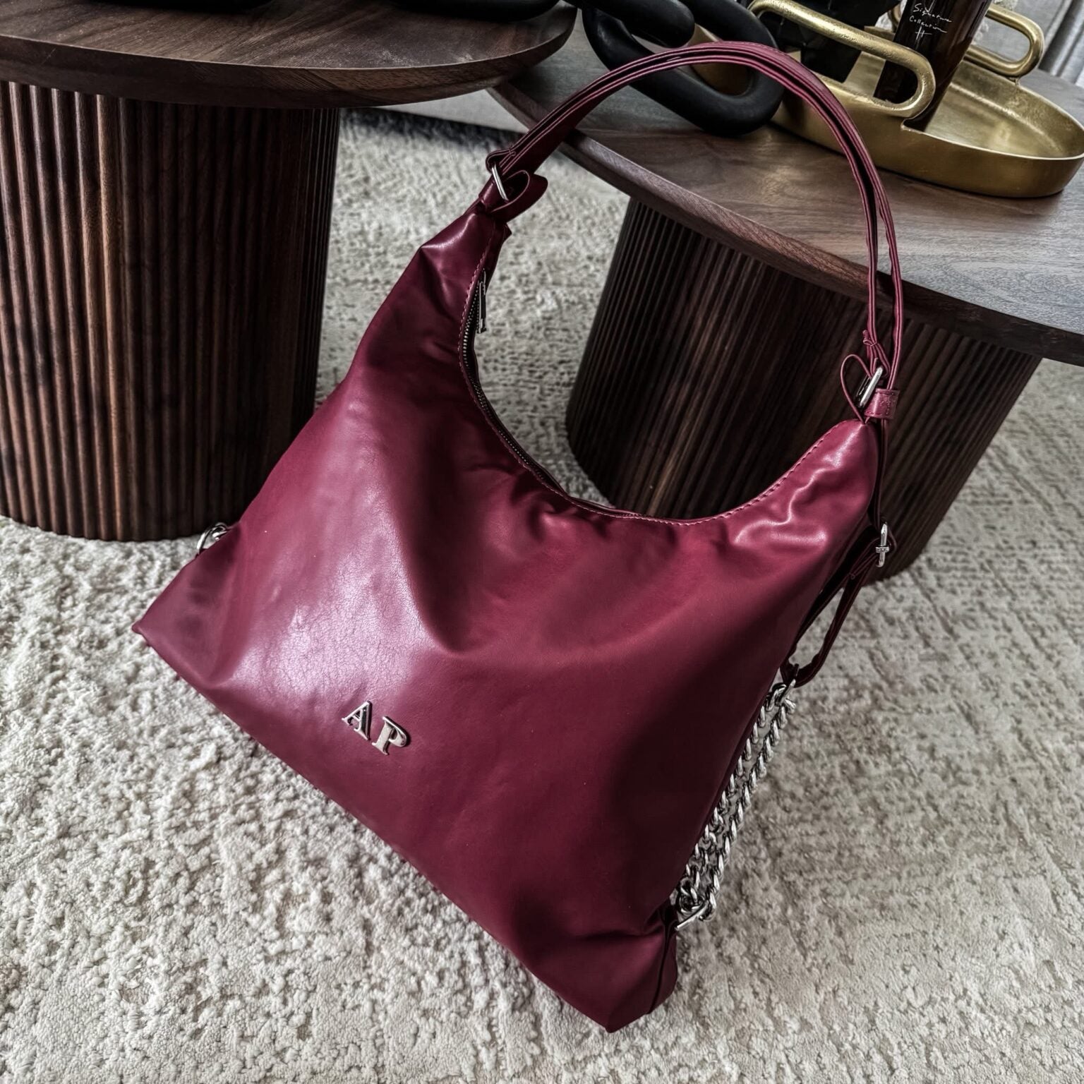 Bolsa-Mochila 2 en 1 Burgundy herraje plata