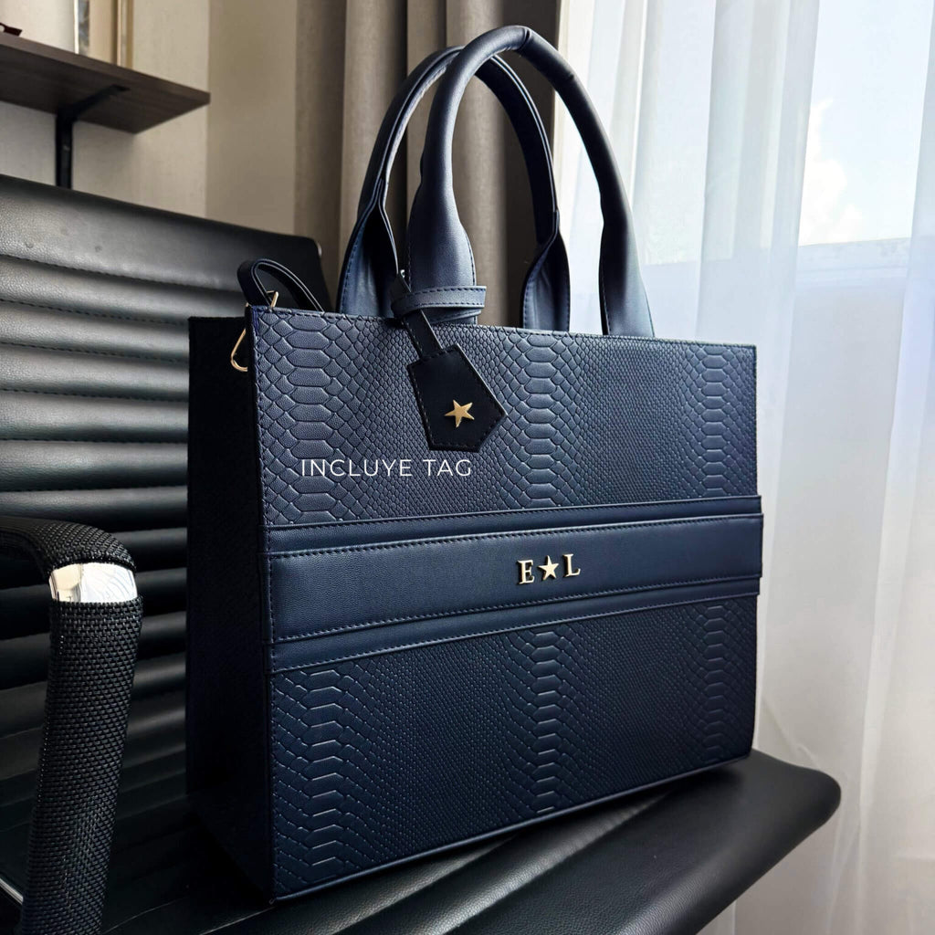 Premium  GRANDE Tote Marino (Tag Incluido) herraje oro