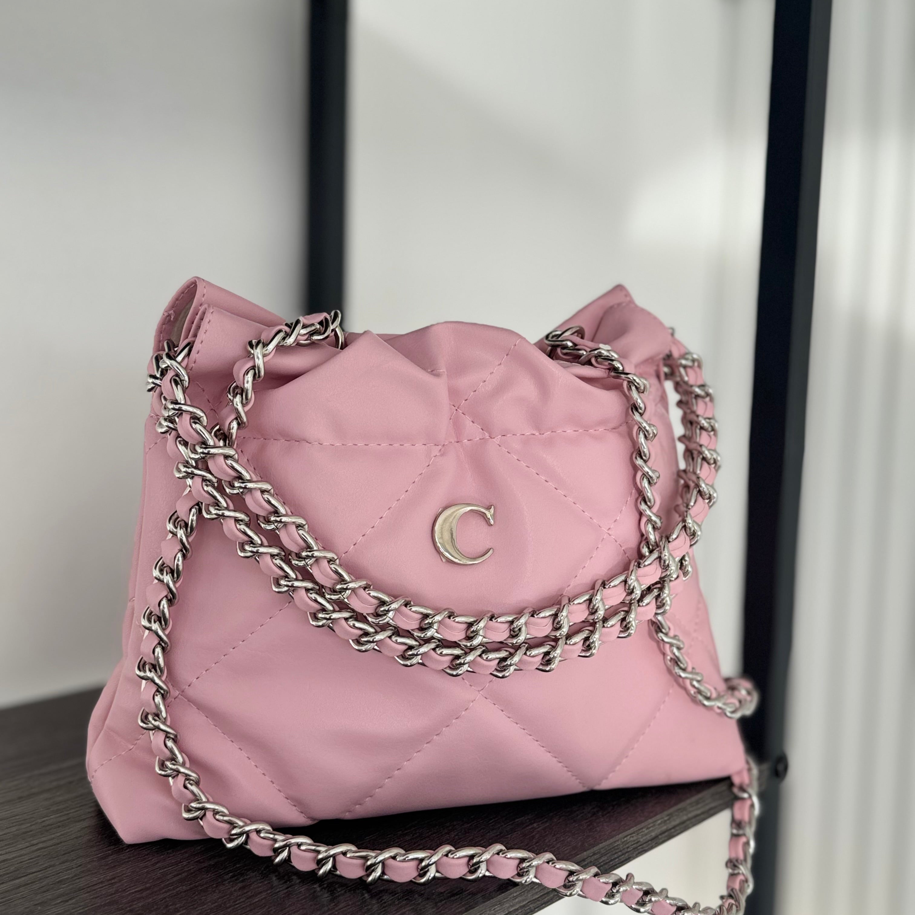 COCO Bag Mini Cadena Plata Color Rosa Paraiso