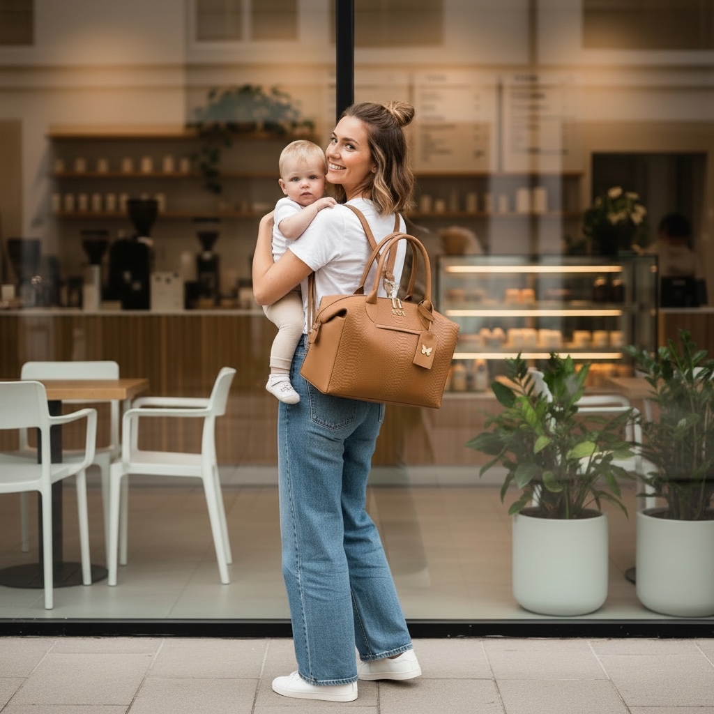 Pañalera Baby Bag Pitón Pétalo Herraje Plata