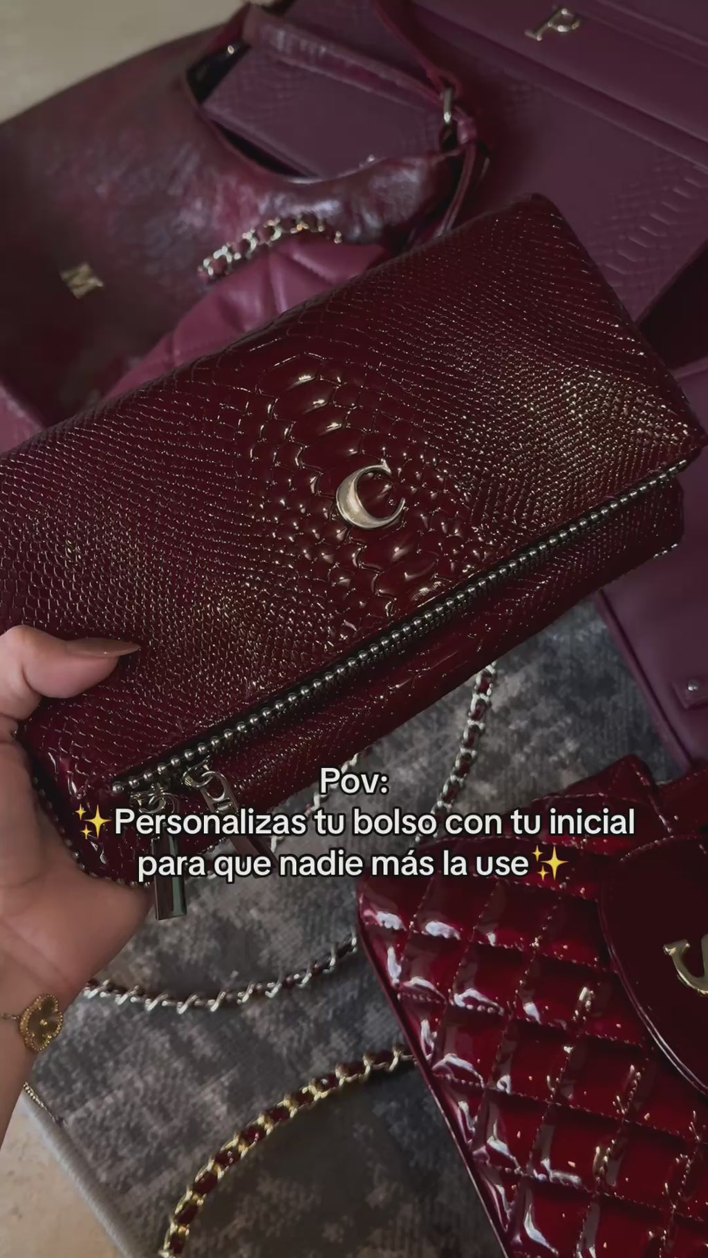 Amora Bag Wet Burgundy Herrajes Plata + Filo De puntos